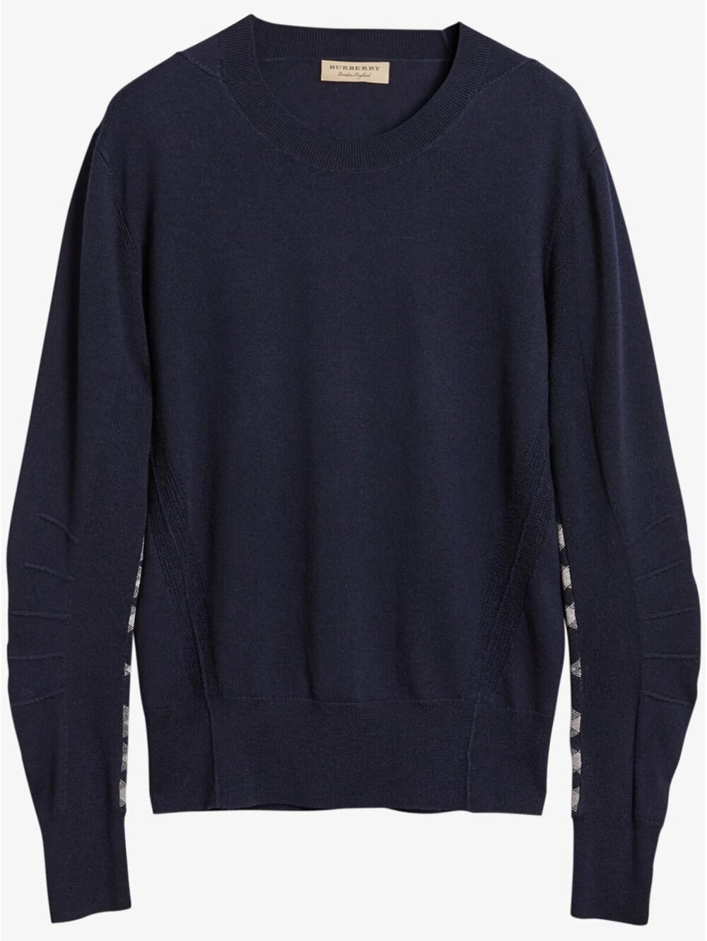 Burberry 4061742 Navy Merino Wool Check Detail Ruched Sleeve Sweater M